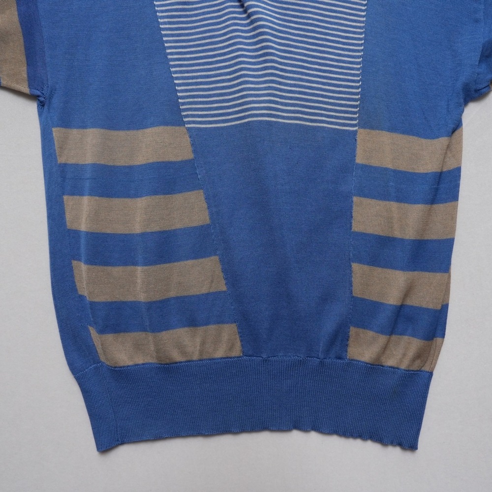 Vintage Modigliani Knit Polo Shirt Mens 48 Blue Striped Made in Italy 90s Retro - Picture 4 of 16